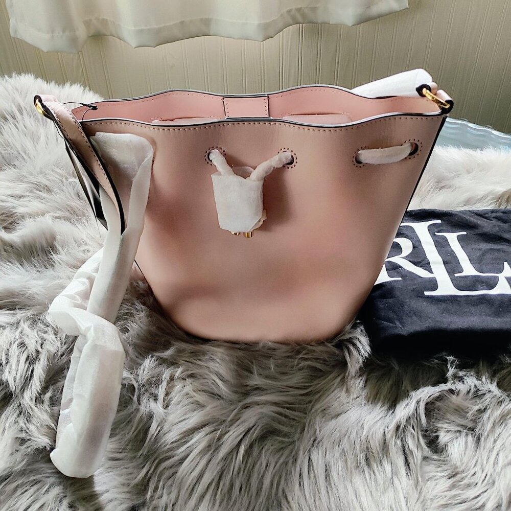 Ralph Lauren Pink Leather Andie Drawstring Bag